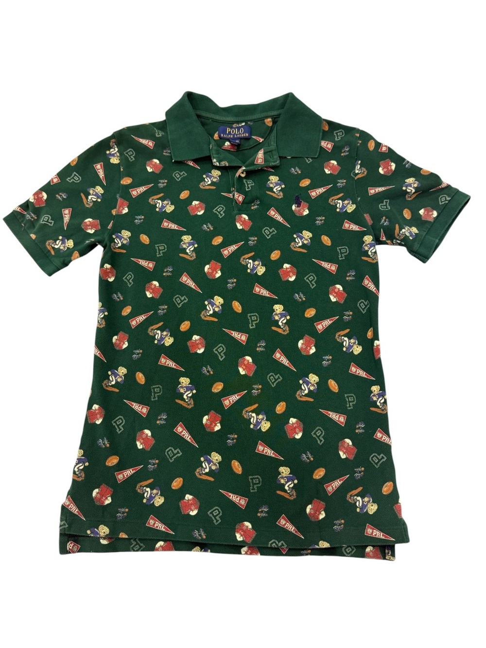 Polo Ralph Lauren Youth Green Football Bear All Over Print Polo Shirt 14-16